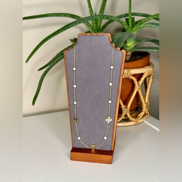 Tory Burch Jewelry - Tory Burch Kira Logo & Cultured Pearl Necklace Gold-Plated Jewelry Adjustable